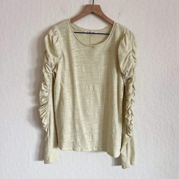 Free People We The Free Natasha Ruched-Sleeve Long Sleeve Crewneck T-Shirt Large - Picture 2 of 6